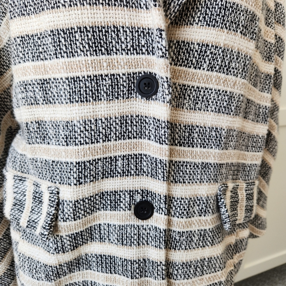 Zara Basic Trench Coat Striped Knit Lightweight With Pockets 3/4 Sleeves Small - Picture 4 of 15